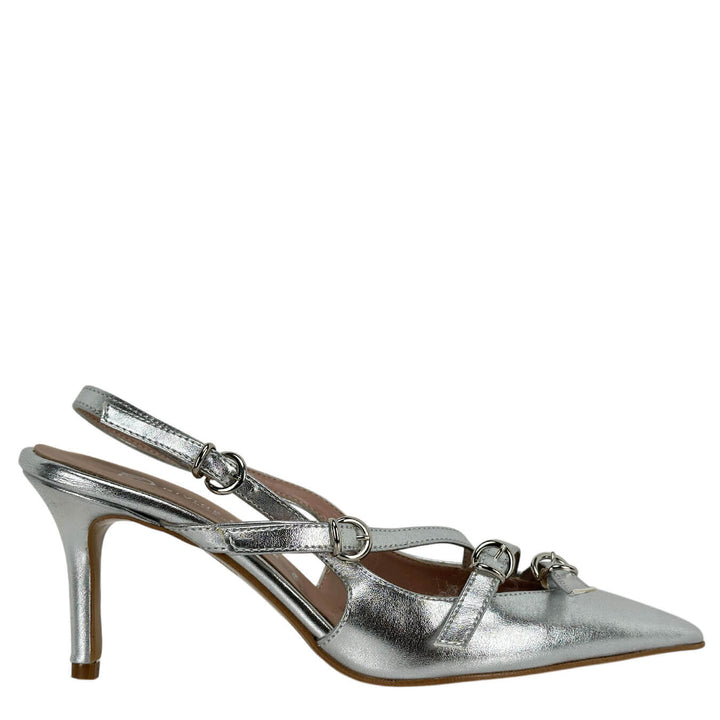 Divine Follie Scarpe Slingback Donna, Cinturini, Pelle Naplak, Argento