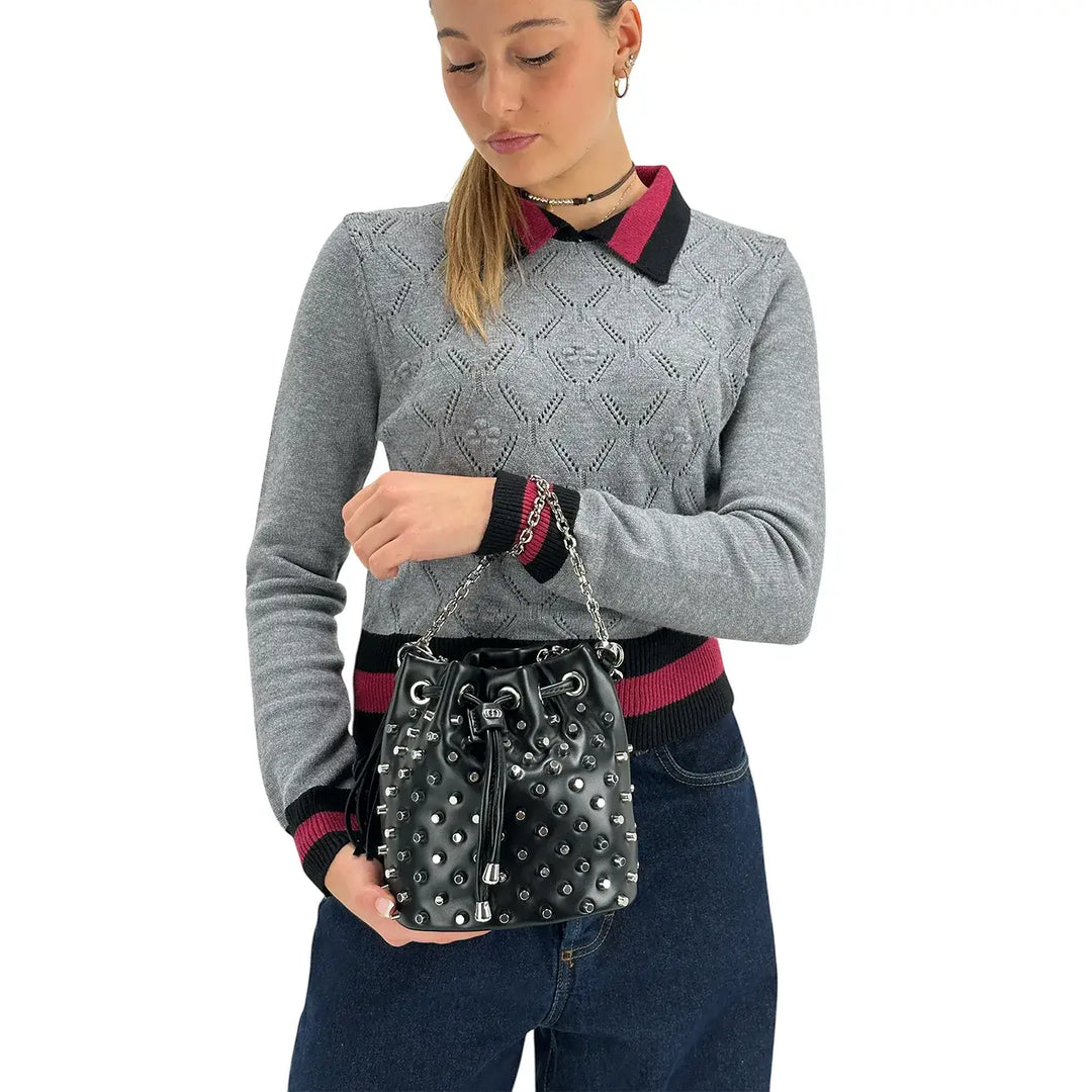 Koralline, Maglia Polo Traforata, Donna, Tessuto Misto, Grigio