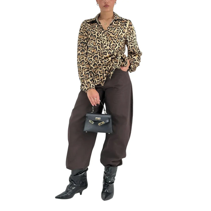 Bassini Camicia Donna Maculata Incrociata con Fiocco Laterale ed Elastico sul Retro