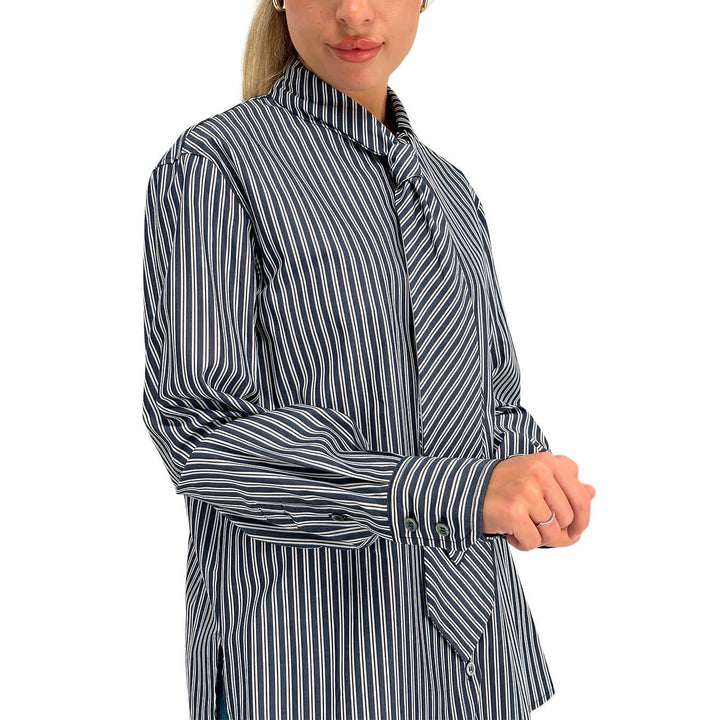 Ottod'Ame Women's Sweater, Shirt with Tie, Stripes, Cotton, Blue