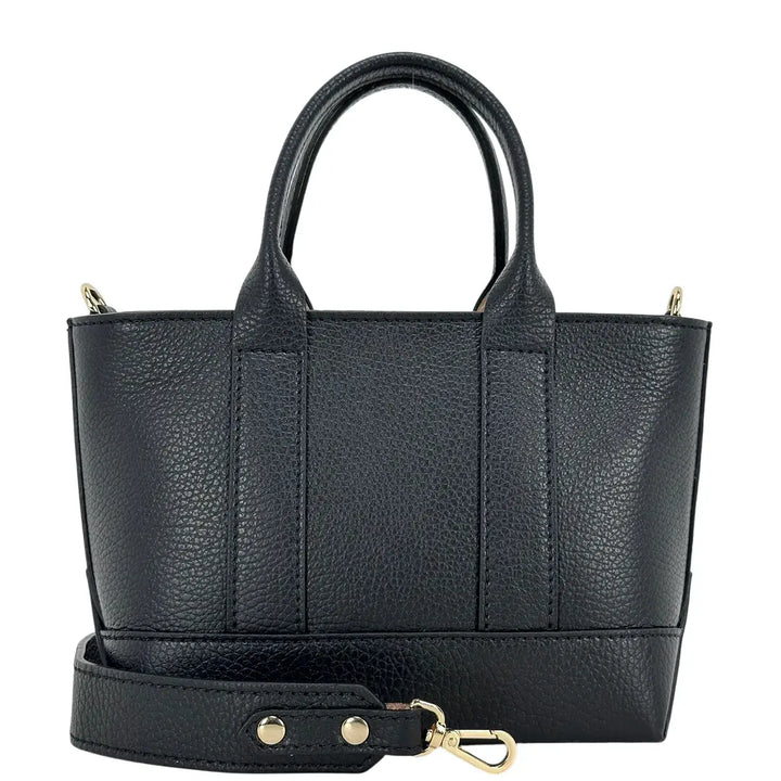 Bassini Borsa Donna Mini in Pelle Nera con Due Manici e Tracolla Intercambiabile
