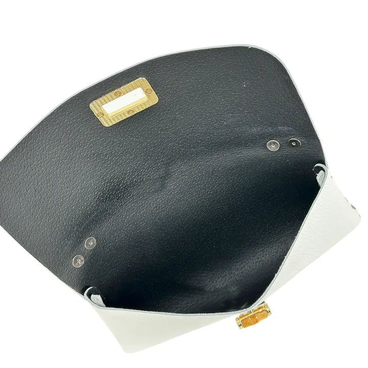 Bassini Borsa Donna Piccola in Pelle Bianca con Tracolla Catena Oro e Chiusura Girello Bambù