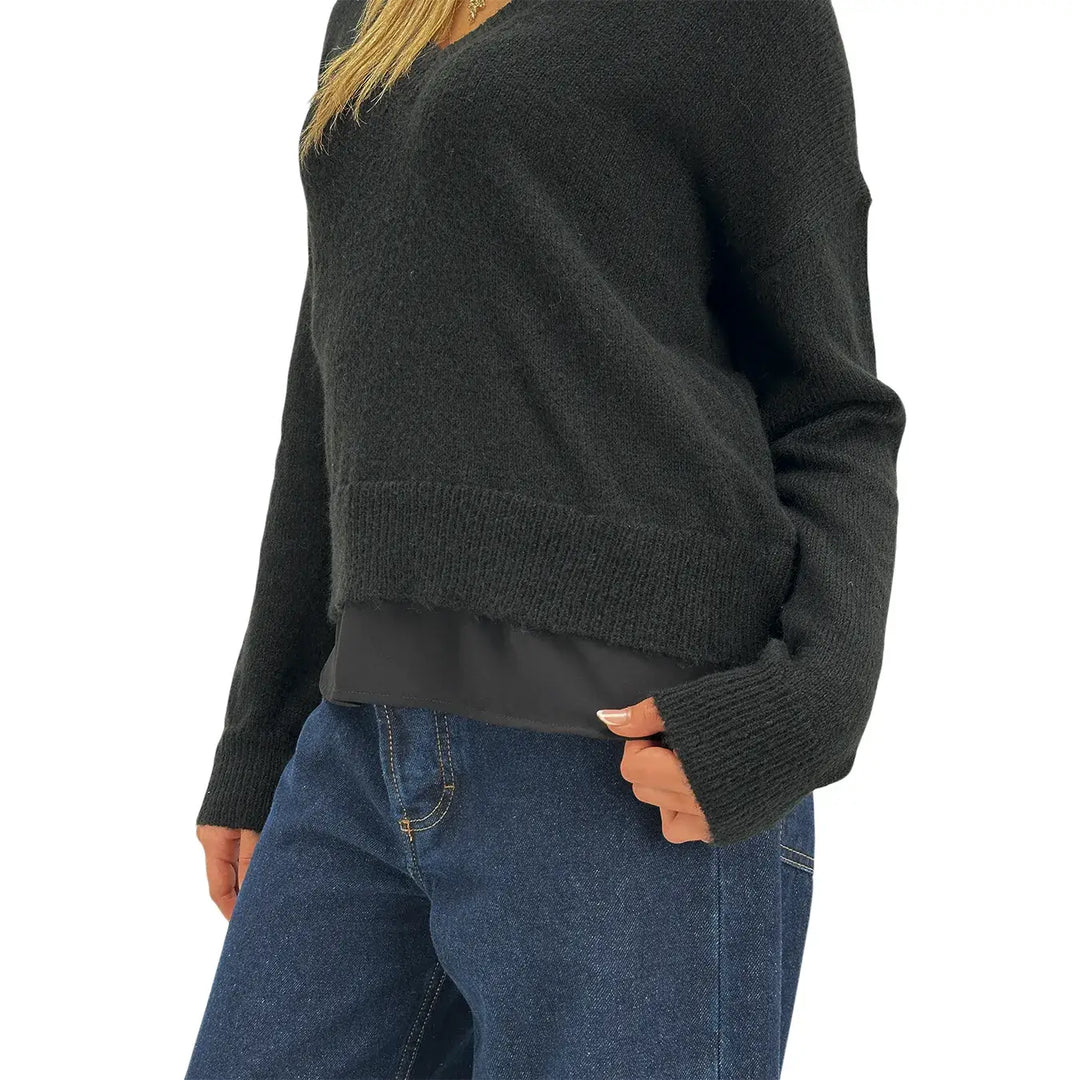 Koralline, Maglia Scollo V, Donna, Tessuto Misto, Nero