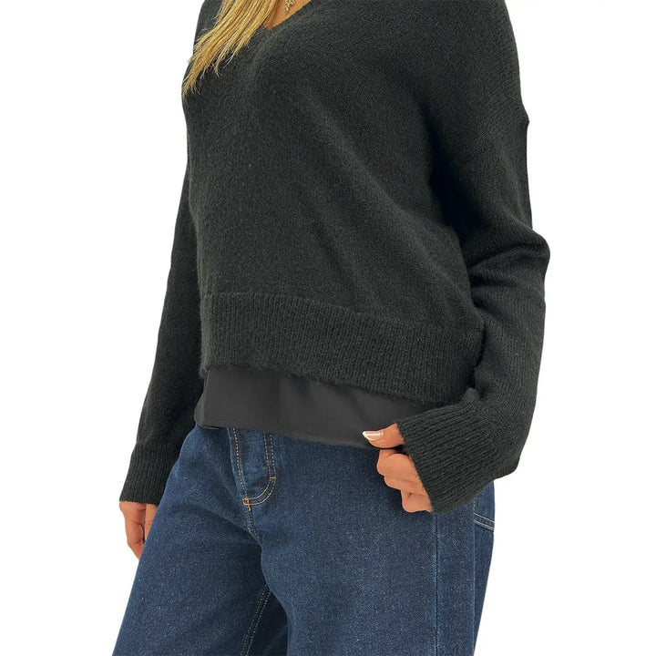 Koralline, Maglia Scollo V, Donna, Tessuto Misto, Nero