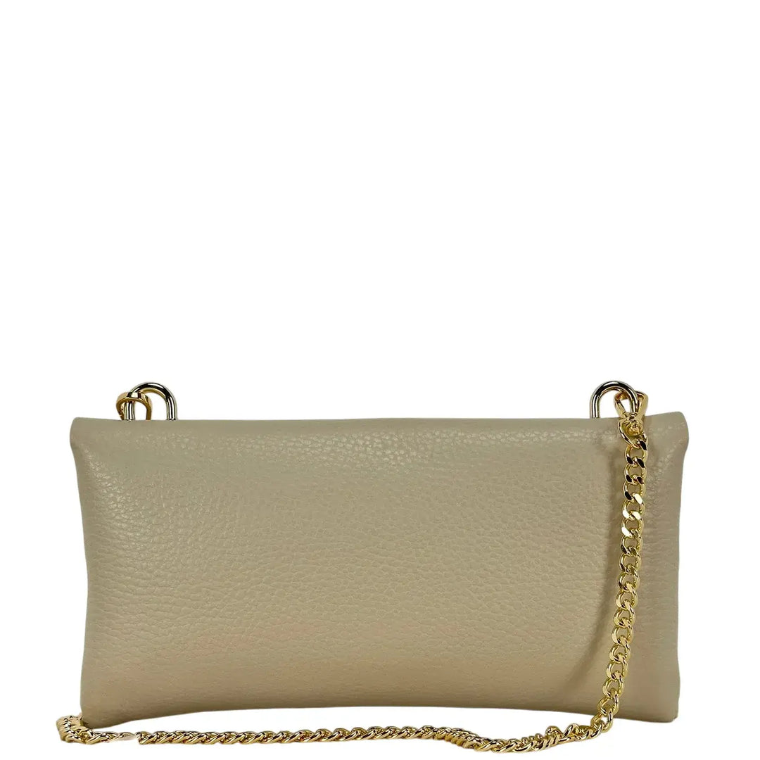 Bassini Borsa Donna Piccola in Pelle Avorio con Tracolla Oro e Chiusura Girello Bambù