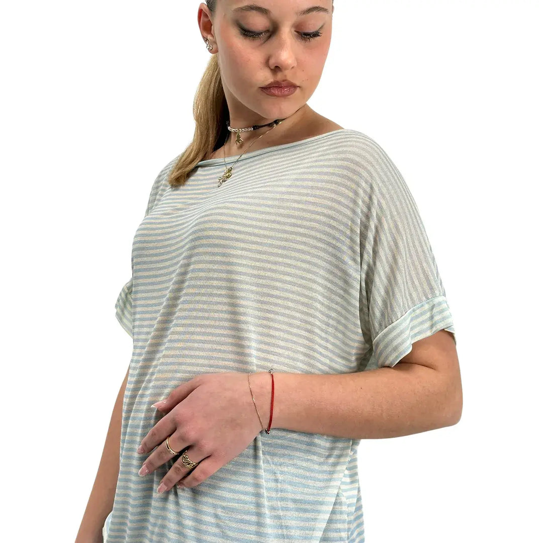 Bassini, Maglia a Righe, Donna, Beige e Smeraldo