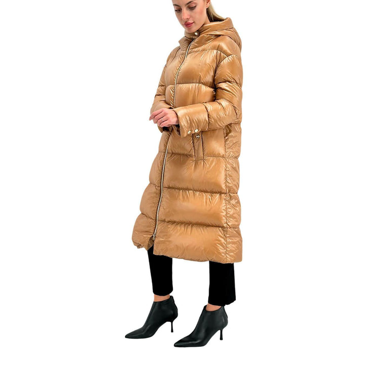 Herno Parka Donna, Trapuntata, Lunga, Nylon Ultralight, Cammello, chiusura zip