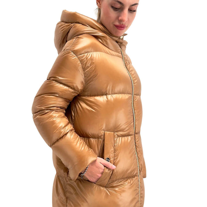 Herno Parka Donna, Trapuntata, Lunga, Nylon Ultralight, Cammello, tasche laterali
