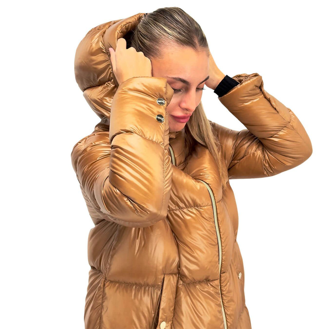Herno Parka Donna, Trapuntata, Lunga, Nylon Ultralight, Cammello, cappuccio