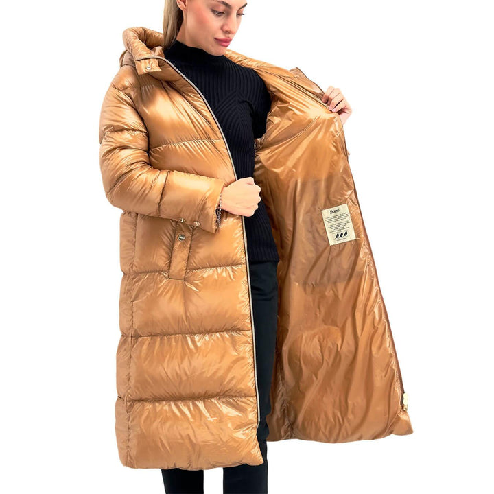 Herno Parka Donna, Trapuntata, Lunga, Nylon Ultralight, Cammello, imbottitura in piuma