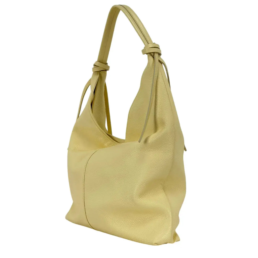 Bassini Borsa Donna a Sacca in Pelle Gialla con Chiusura Zip e Tasche Interne