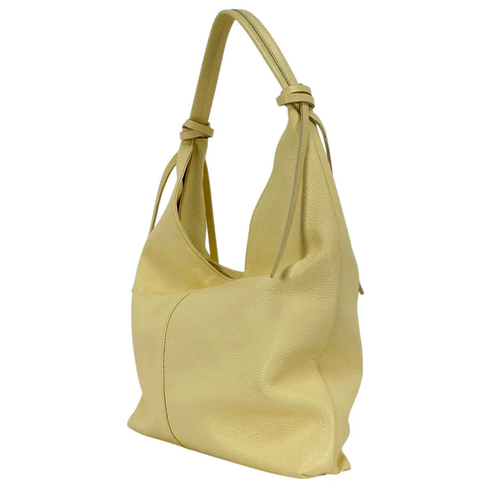 Bassini Borsa Donna a Sacca in Pelle Gialla con Chiusura Zip e Tasche Interne