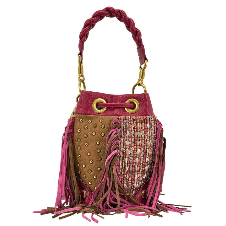 La Carrie Lecacy Bucket Borsa Donna, Secchiello, Frange, Fucsia