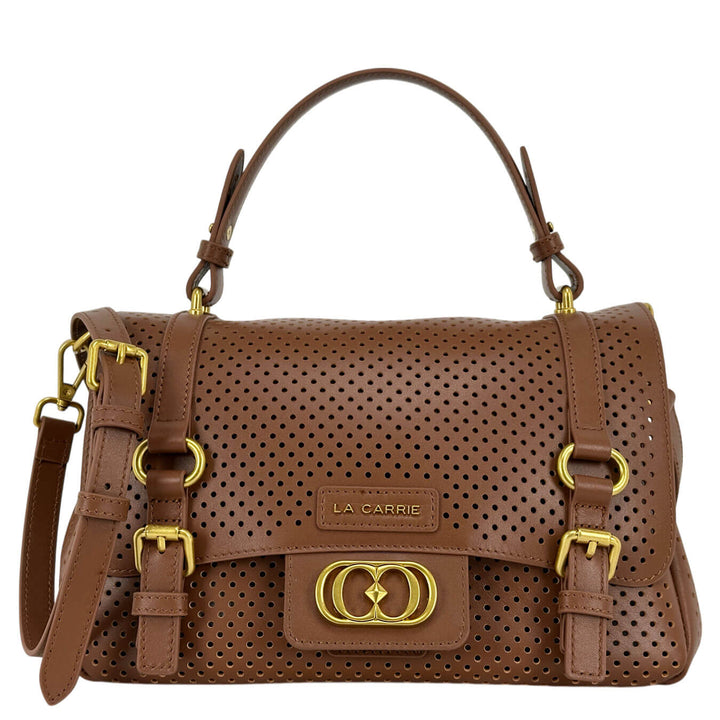 La Carrie Atena Medium Borsa Donna, Pelle Traforata, Marrone