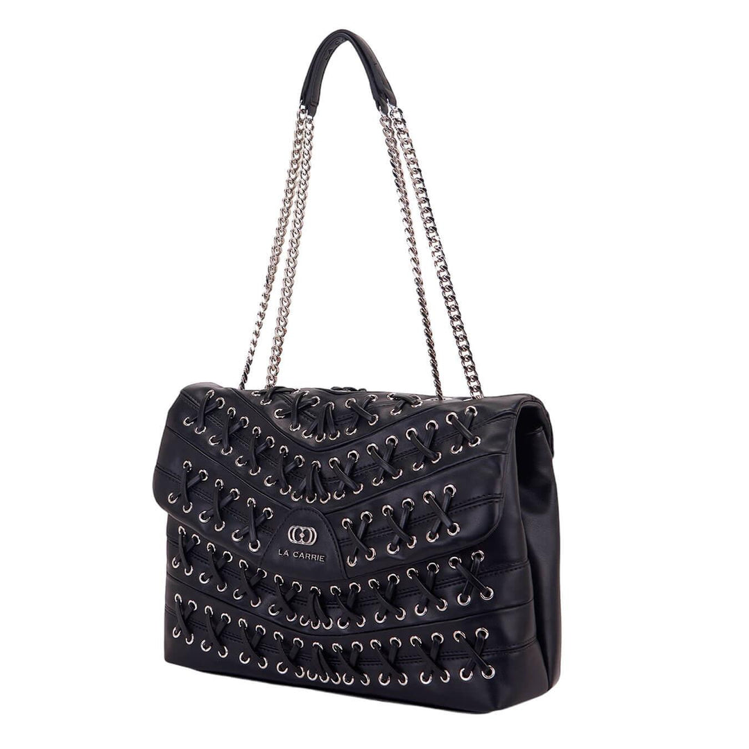 La Carrie Borsa Donna, Spalla Cross Bowling, Ecopelle, Nero