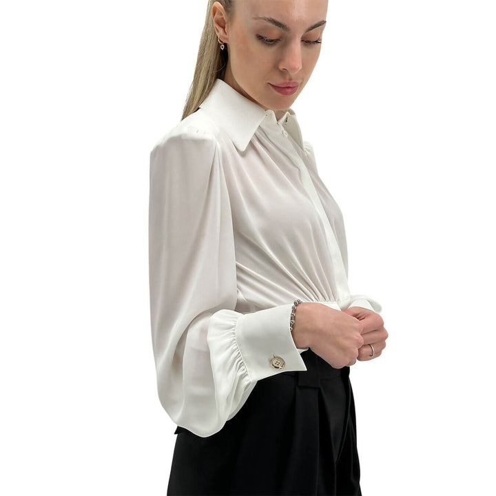 Relish Camicia Kugat Donna, Crop, Tasche Decorative, Bianco