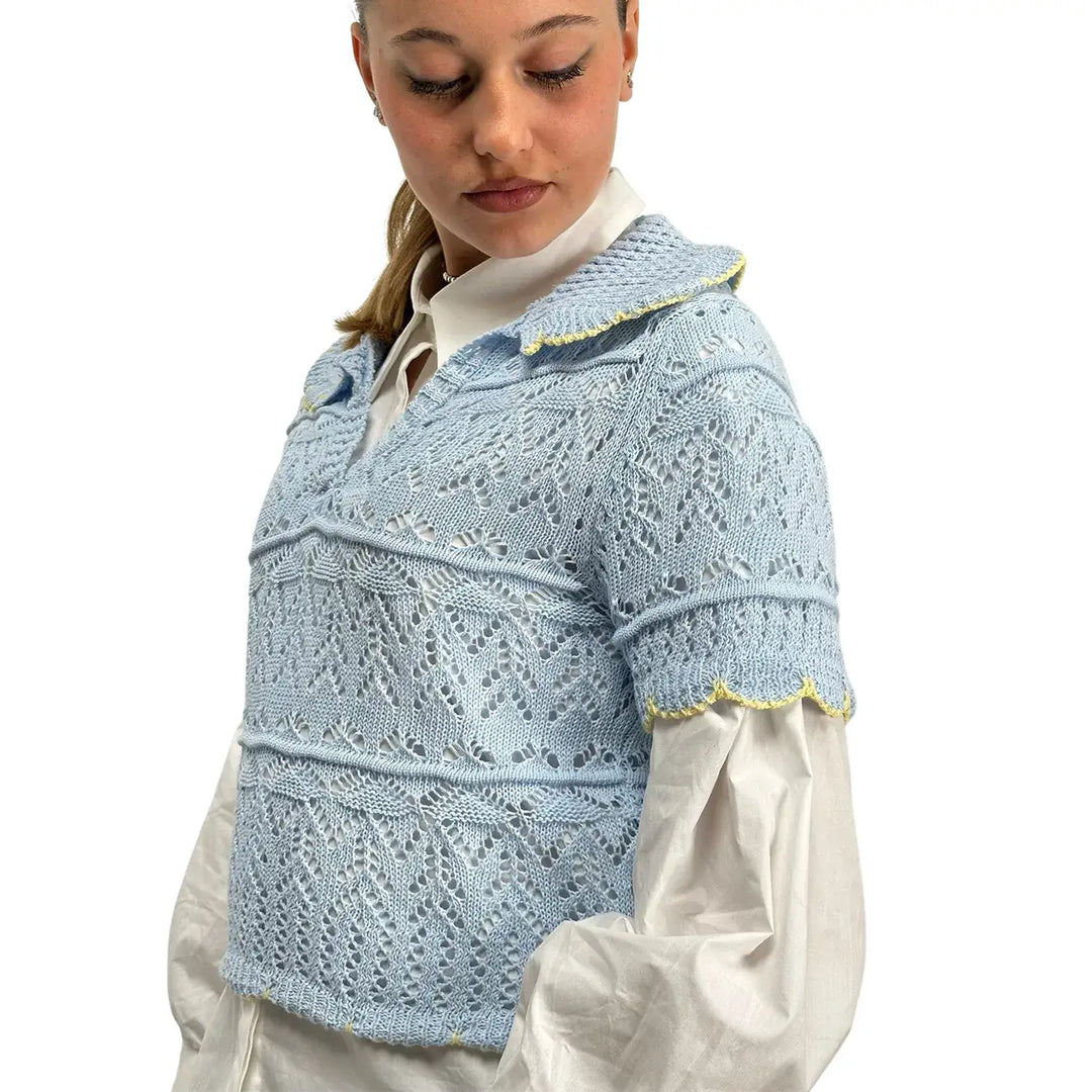 Bassini, Maglia Crochet, Donna, Cotone, Azzurro