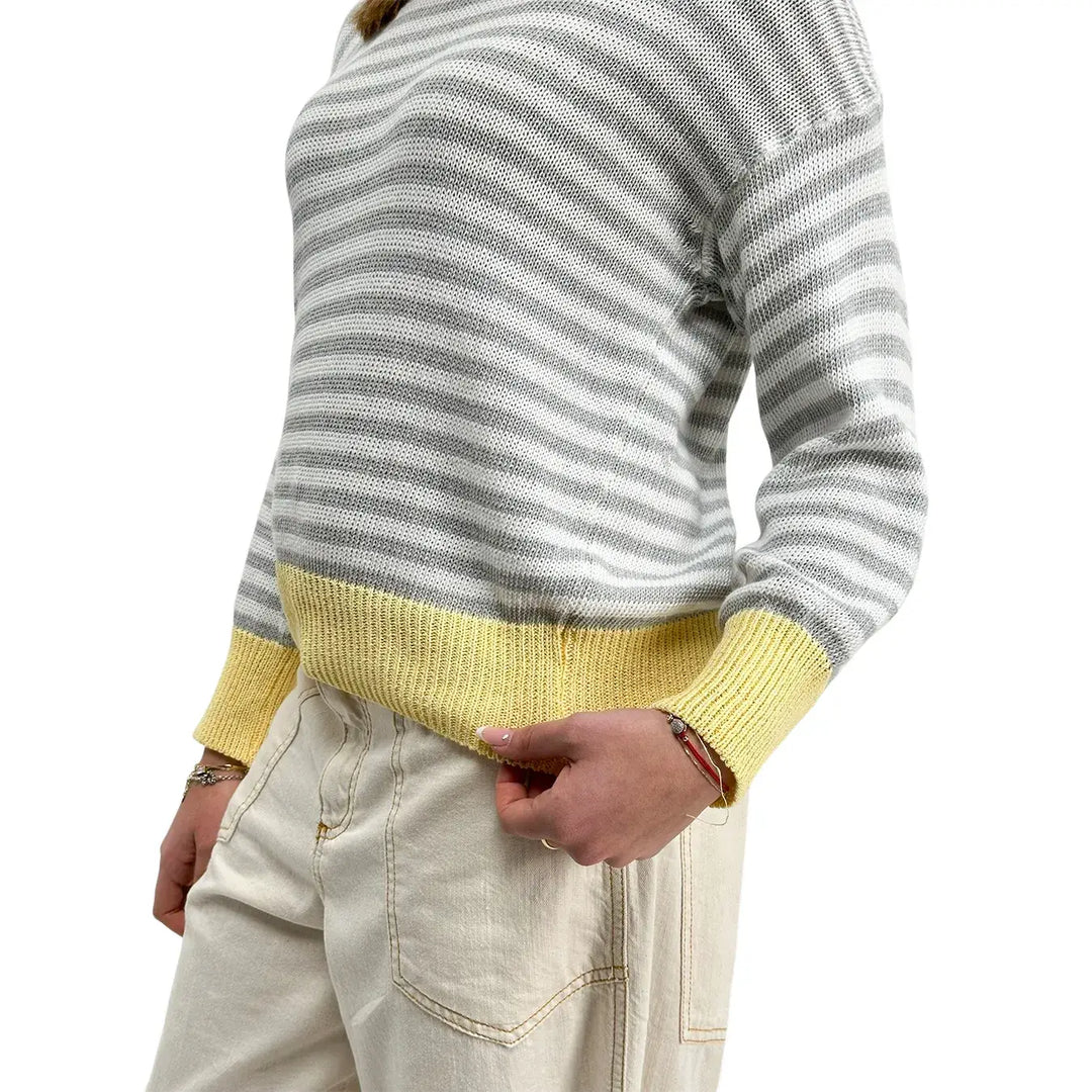 Bassini, Maglia a Righe, Donna, Cotone, Grigio e Bianco