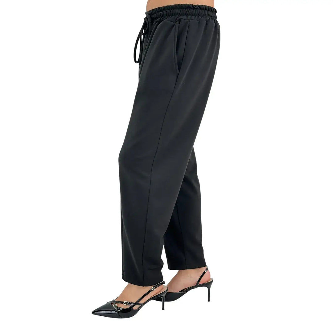 Bassini Pantaloni Donna Neri in Felpa con Elastico in Vita, Coulisse e Tasche Laterali