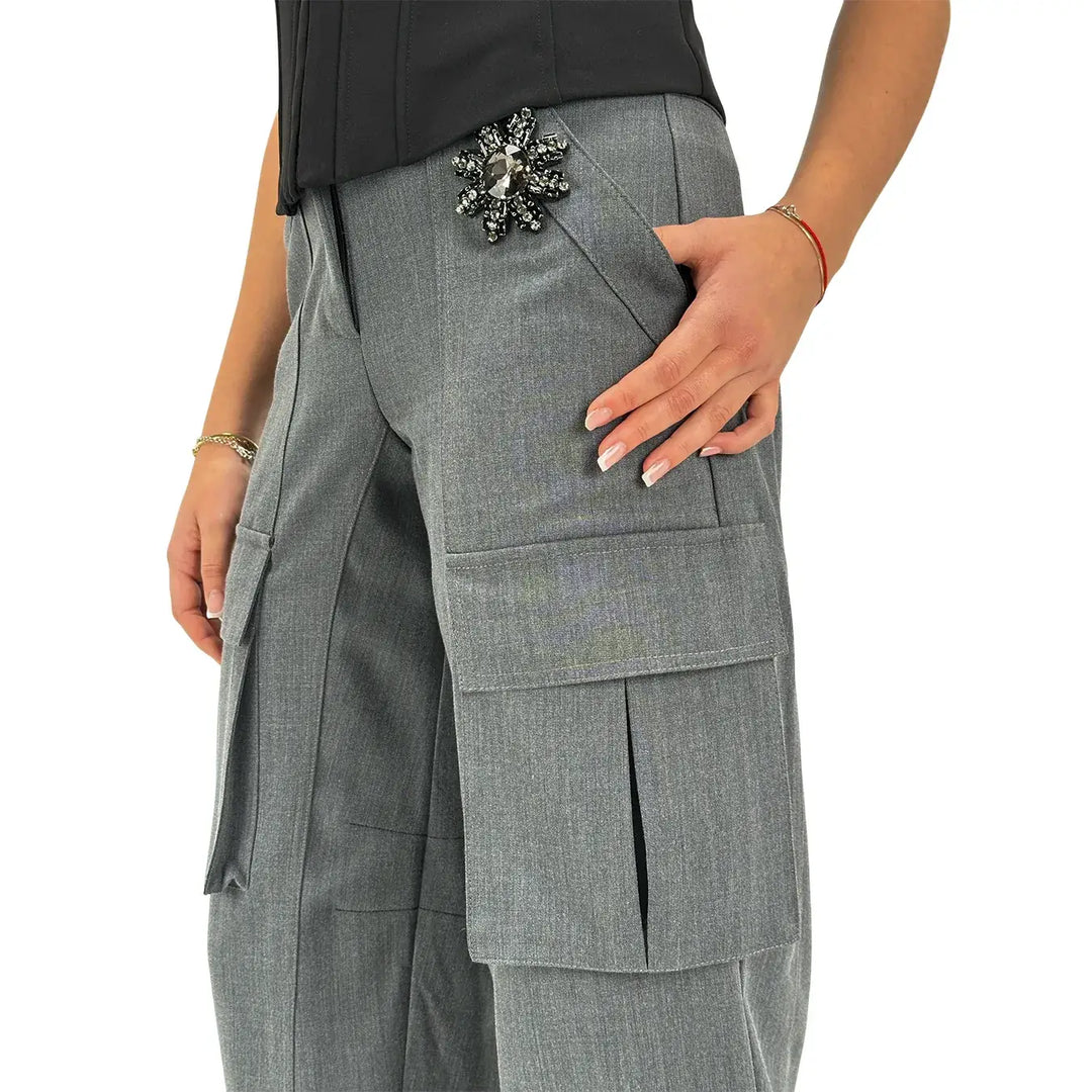 Koralline, Pantaloni Cargo, Donna, Tessuto Misto, Grigio