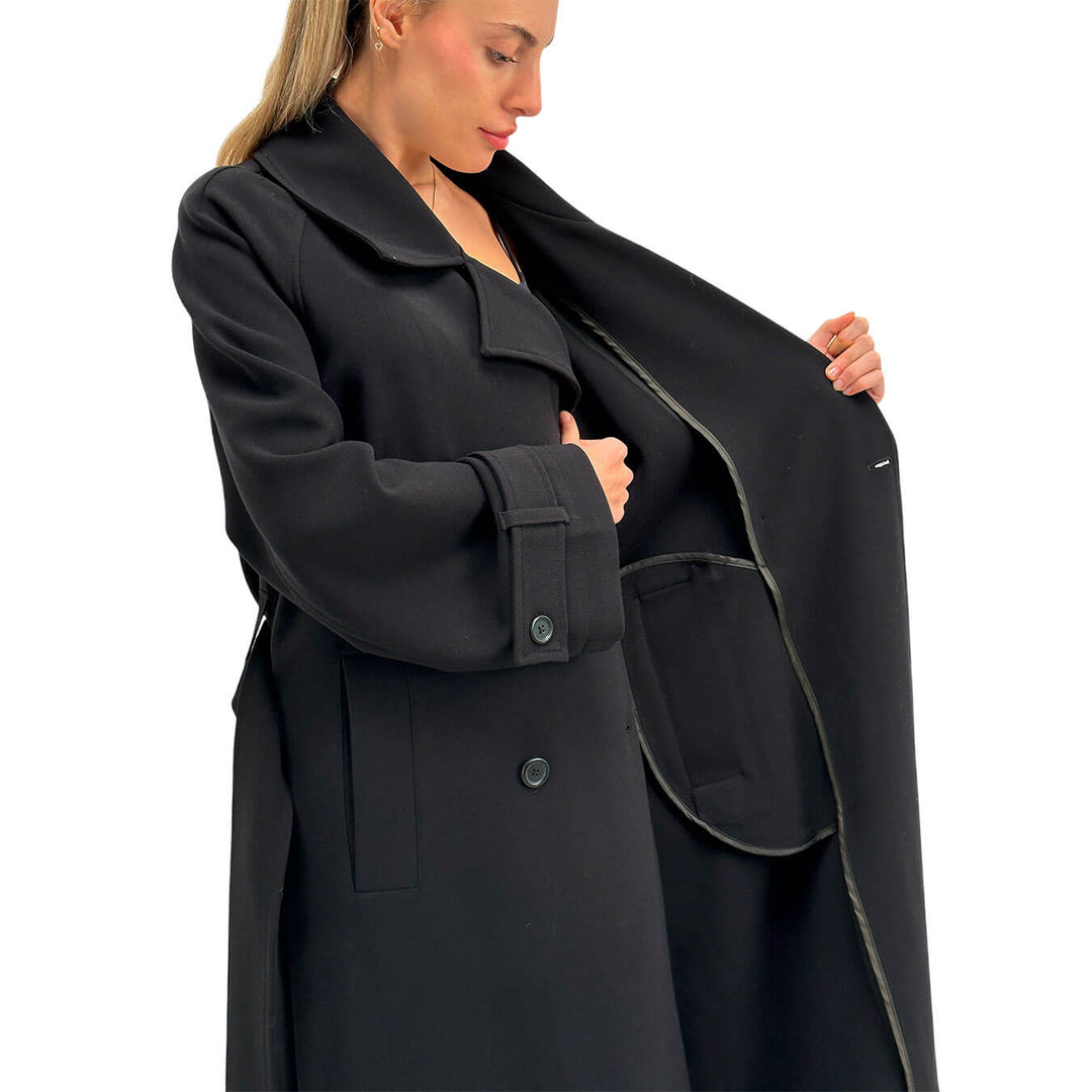 Ottod'Ame Trench Donna, Doppiopetto con Fusciacca, Nero