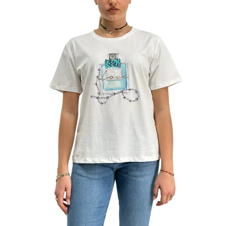 Bassini, T-Shirt, Donna, Cotone, Stampa, Bianco e Azzurro