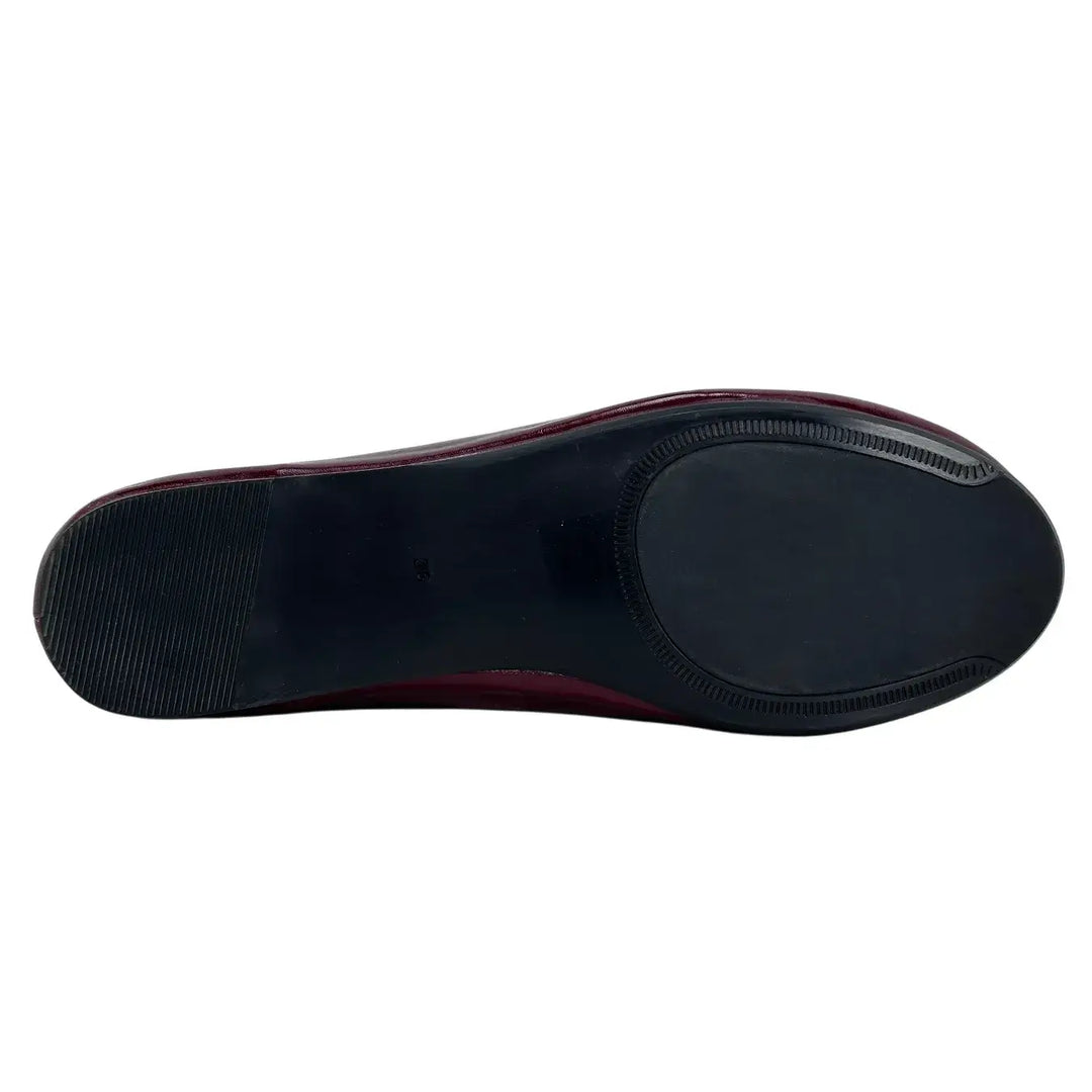 Bassini Ballerine Donna Vino in Ecopelle Effetto Used con Punta Tonda e Accessorio Oro