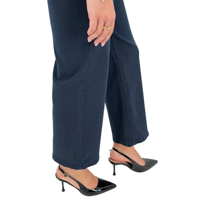 Bassini Jeans Donna Blu Scuro Oversize in Bull di Cotone Elasticizzato Morbido