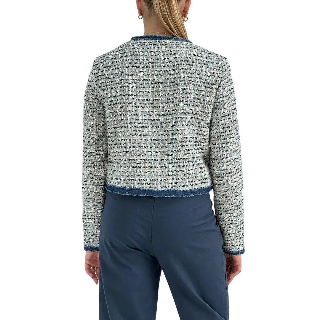 Bassini Giacca Donna Blu Modello Rebecca in Tweed con Bottoni Color Oro