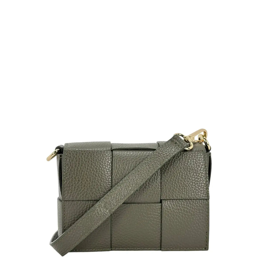 Bassini Borsa Donna Piccola in Pelle Foresta Intrecciata con Tracolla Rimovibile e Patta Magnetica