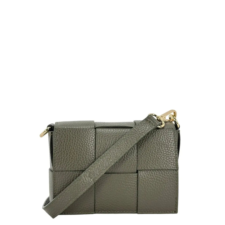 Bassini Borsa Donna Piccola in Pelle Foresta Intrecciata con Tracolla Rimovibile e Patta Magnetica