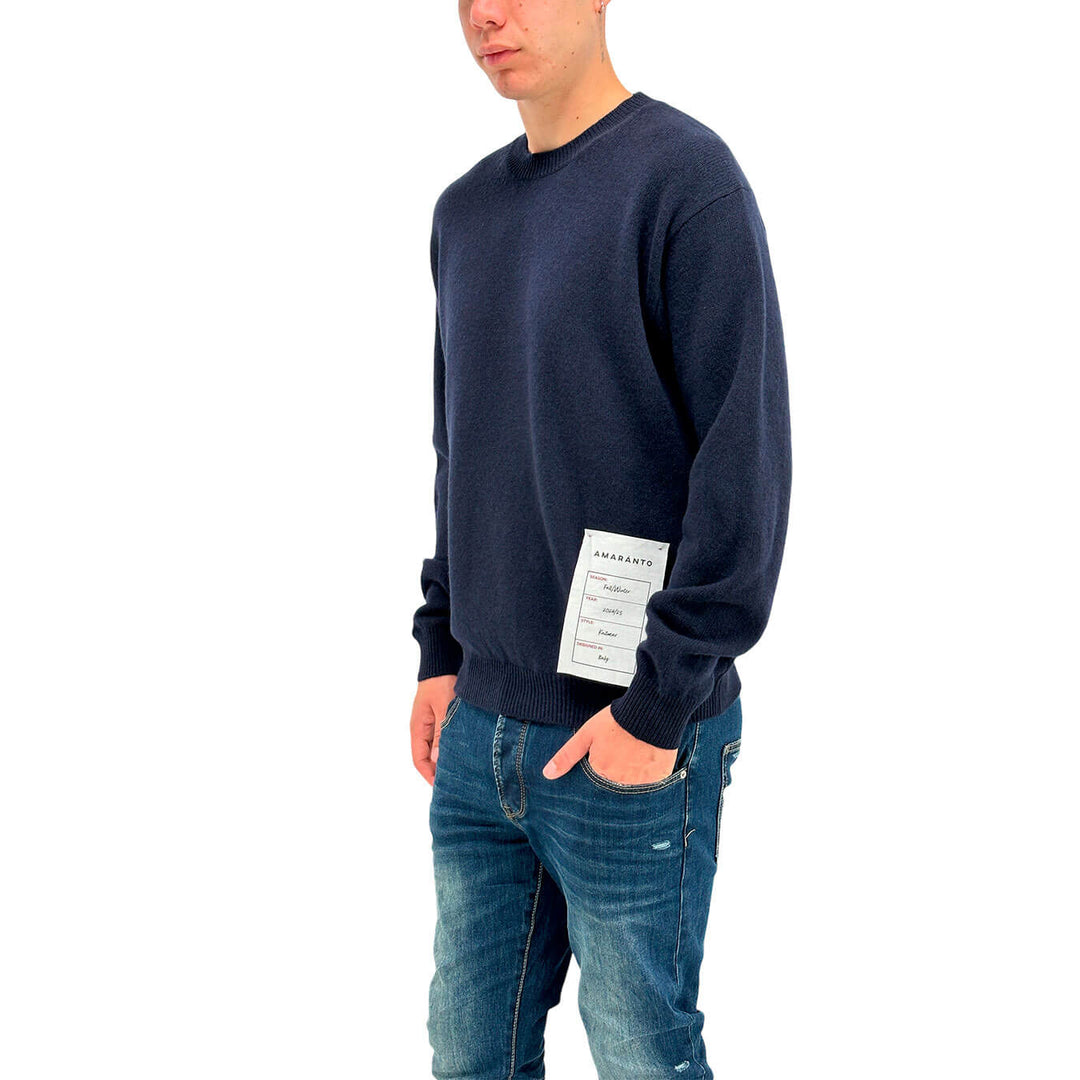 Amaranth Men's Sweater, Basic Model, Crew Neck, Wool Blend, Blue