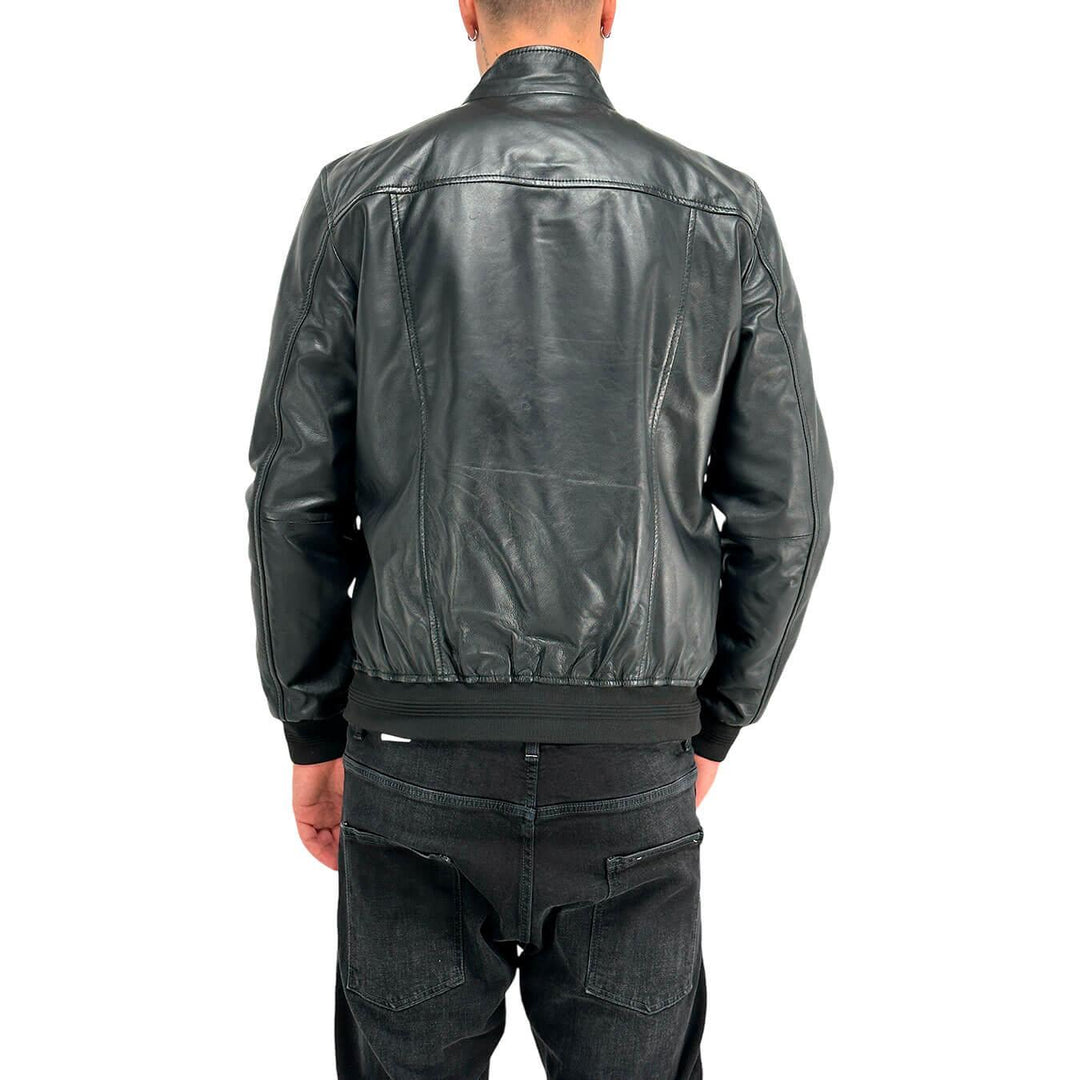 MarKup Men's Jacket, Bomber Jacket, Genuine Leather, Regular, Black