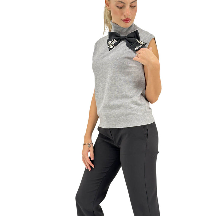 Relish, Gilet, Collo Alto, Nasso, Maxi Fiocco, Viscosa, Grigio