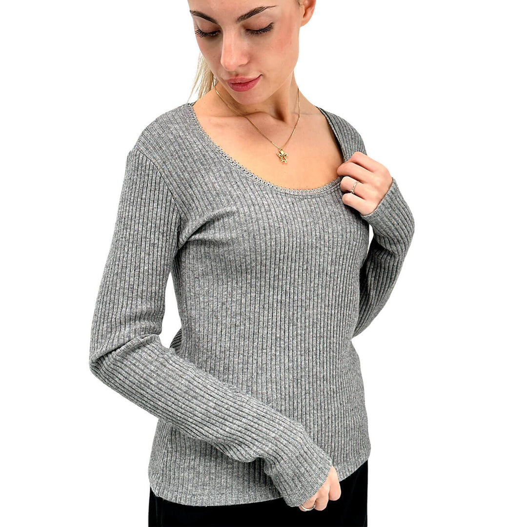 Kontatto Maglia Donna, Manica Lunga, Girocollo, Tessuto Misto, Grigio