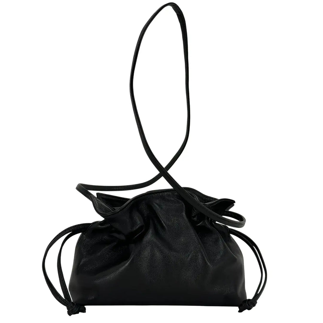 Bassini Borsa Donna Pasticcino Piccola in Nappa Nera con Chiusura Magnetica e Tracolla in Pelle