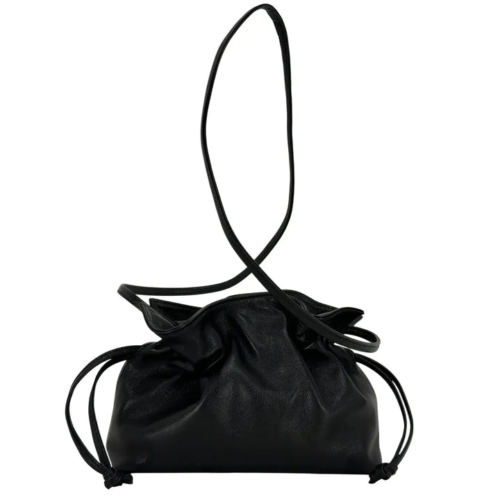 Bassini Borsa Donna Pasticcino Piccola in Nappa Nera con Chiusura Magnetica e Tracolla in Pelle