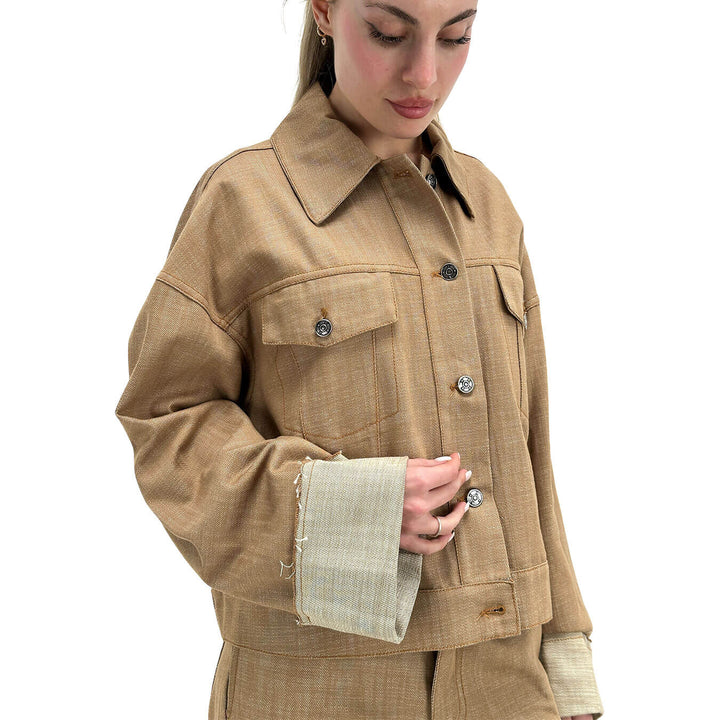 Kontatto Giubbotto Donna, Corto, Stile Trucker, Cotone, Beige