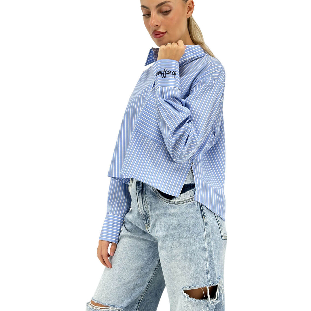 Ottod'Ame, Camicia, Gessata, Cotone, Bianco e Azzurro