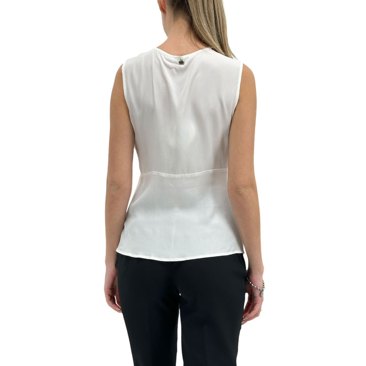 Relish Maglia Donna, Blusa, Smanicata, Nodo Frontale, Avorio