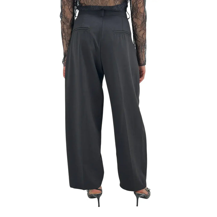 Bassini Pantaloni Donna Neri Sartoriali a Gamba Larga con Doppia Pince e Tasche a Filo