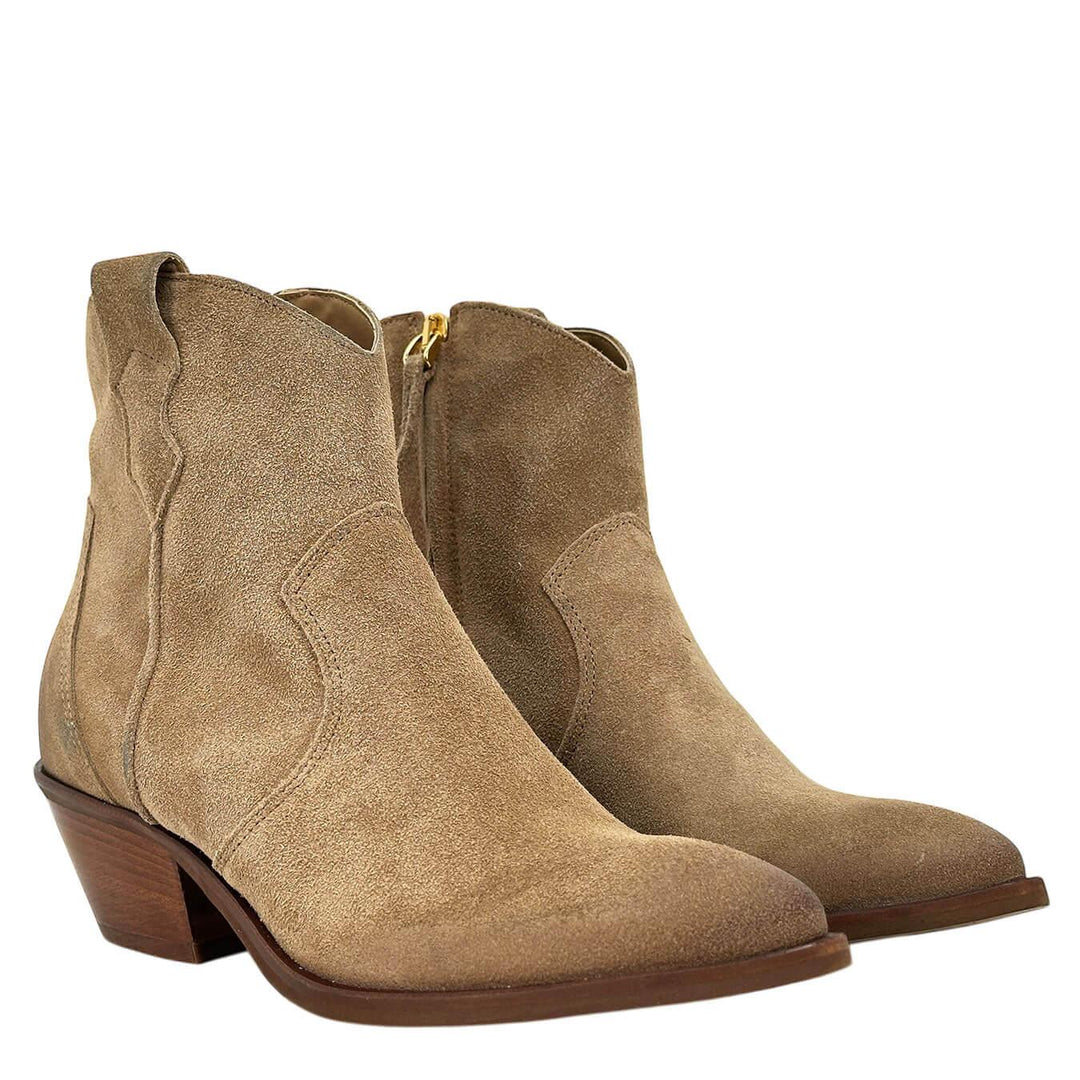 Ovyé Stivaletto Donna, Modello Texano, Camoscio, Beige