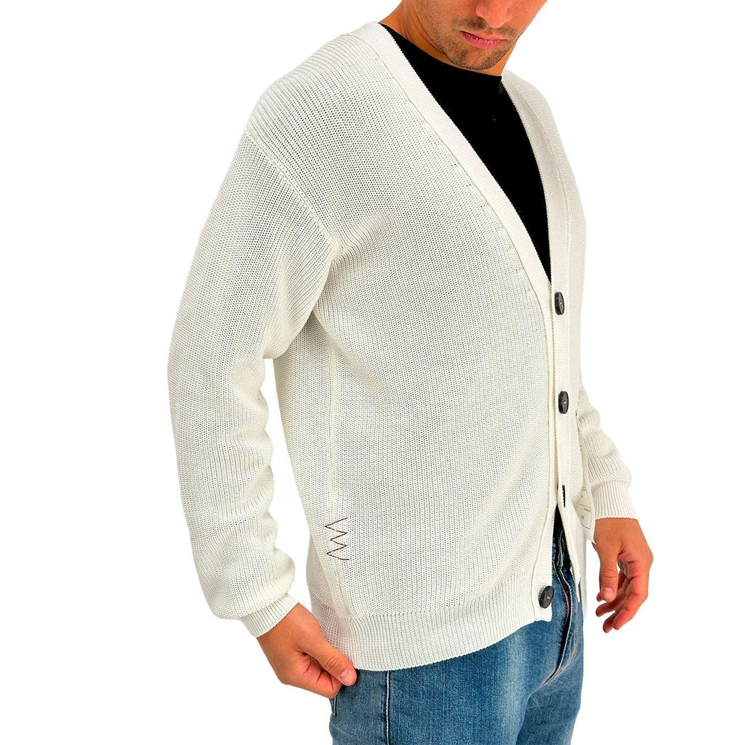 Amaránto Maglia Cardigan Uomo, Collo a V, Basic, Puro Cotone, Bianco, bassiniboutique.it