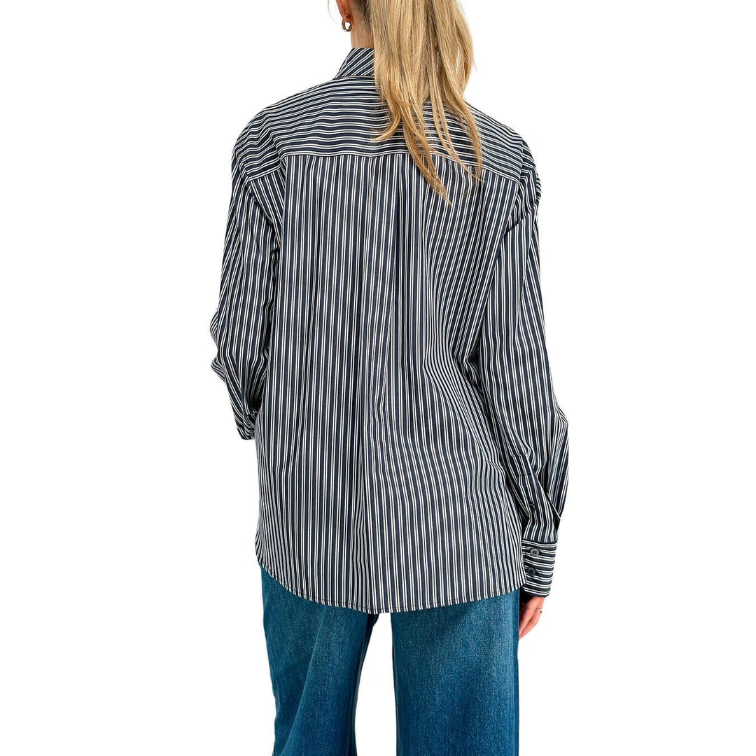 Ottod'Ame Maglia Donna, Camicia con Cravatta, Righe, Cotone, Blu