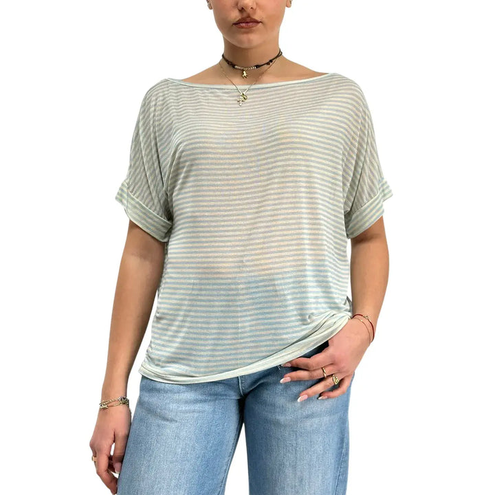 Bassini, Maglia a Righe, Donna, Beige e Smeraldo