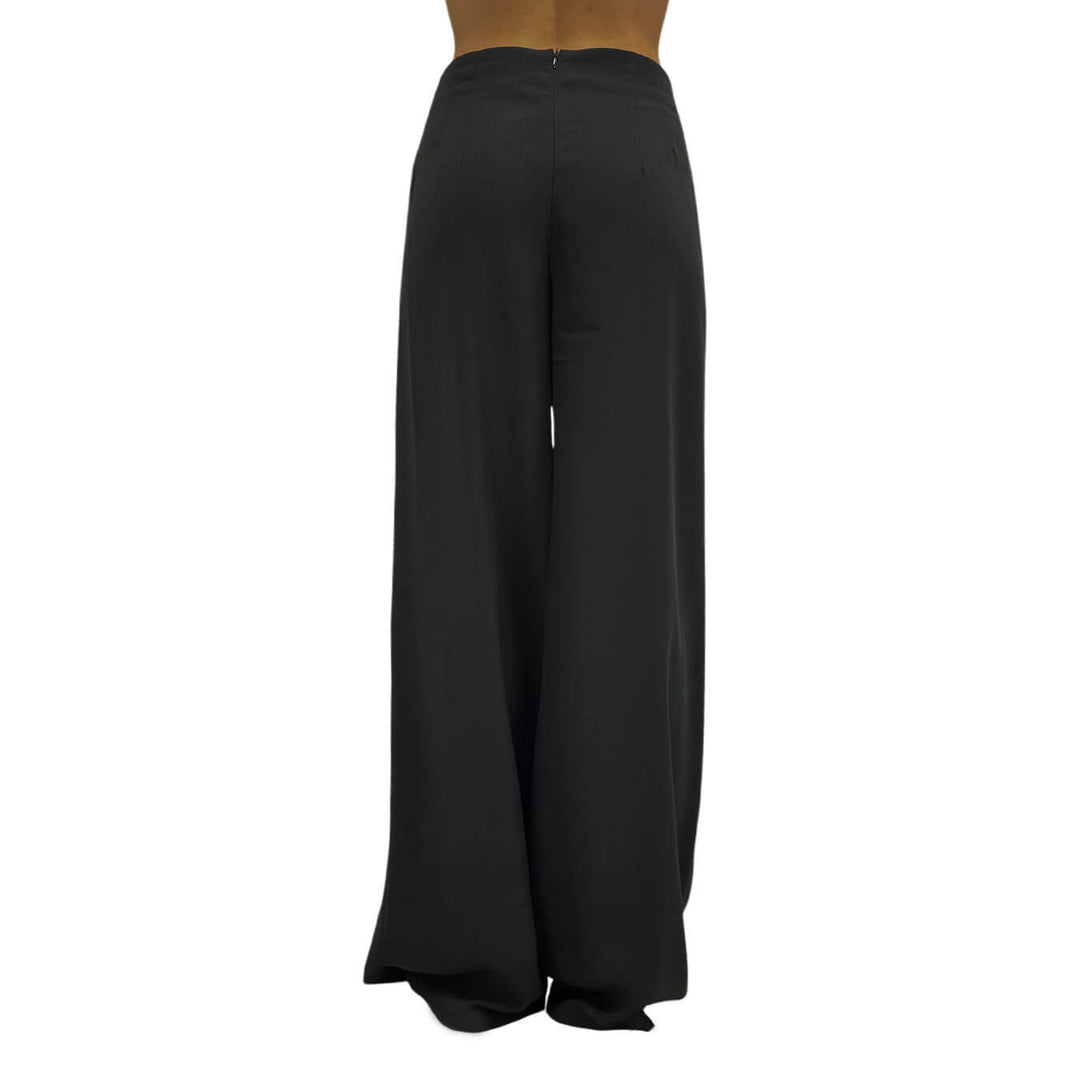 Koralline Pantaloni Palazzo Donna, Fondo Largo, Satin, Nero