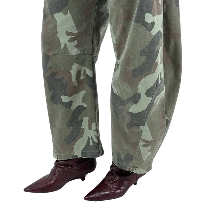 Bassini Pantaloni Donna Verde Camouflage Balloon Fit con Chiusura con Zip
