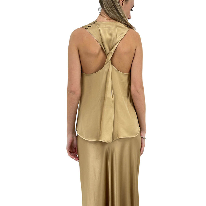 Ottod'Ame Maglia Donna, Top, Nodo sulla Schiena, Viscosa, Beige