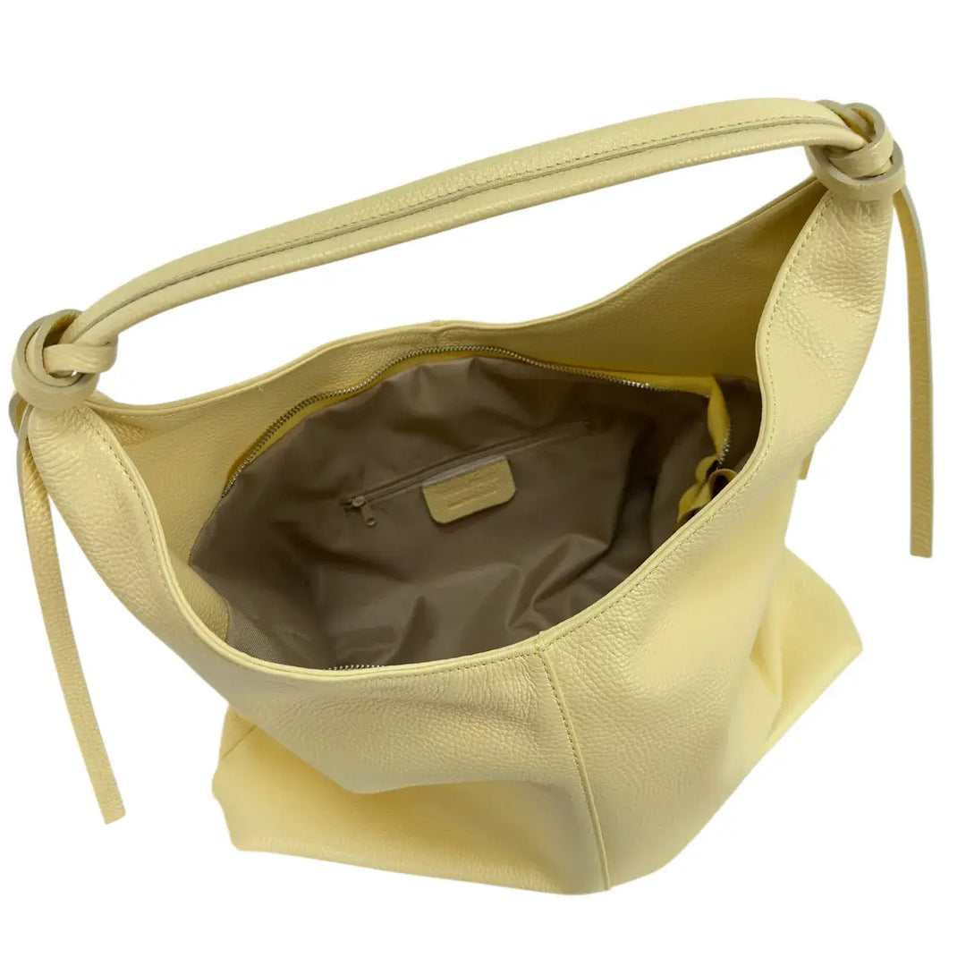 Bassini Borsa Donna a Sacca in Pelle Gialla con Chiusura Zip e Tasche Interne