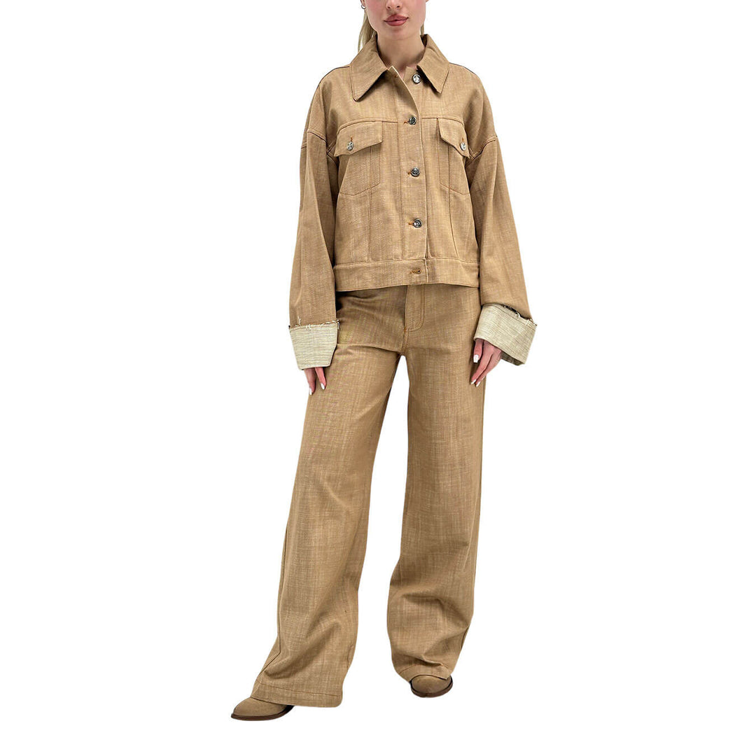 Kontatto Giubbotto Donna, Corto, Stile Trucker, Cotone, Beige